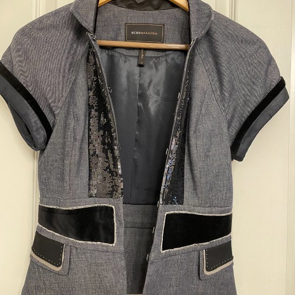BCBG Max Azria Jacket, open front with pleats and sequins, Black & Gray, Size XS - Picture 8 of 8